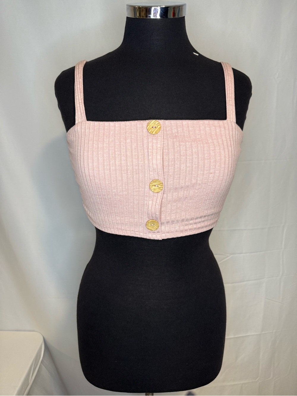 Blue Blush Pale Pink Ribbed Button-Front Crop Tank
